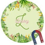 Tropical Leaves Border Round Fridge Magnet (Personalized)