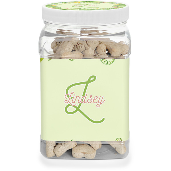 Custom Tropical Leaves Border Dog Treat Jar (Personalized)