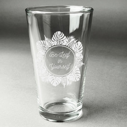 Tropical Leaves Border Pint Glass - Engraved (Single) (Personalized)