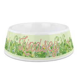 Tropical Leaves Border Plastic Dog Bowl (Personalized)