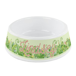 Tropical Leaves Border Plastic Dog Bowl - Small (Personalized)