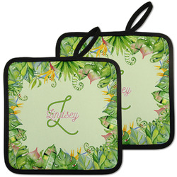Tropical Leaves Border Pot Holders - Set of 2 w/ Name and Initial