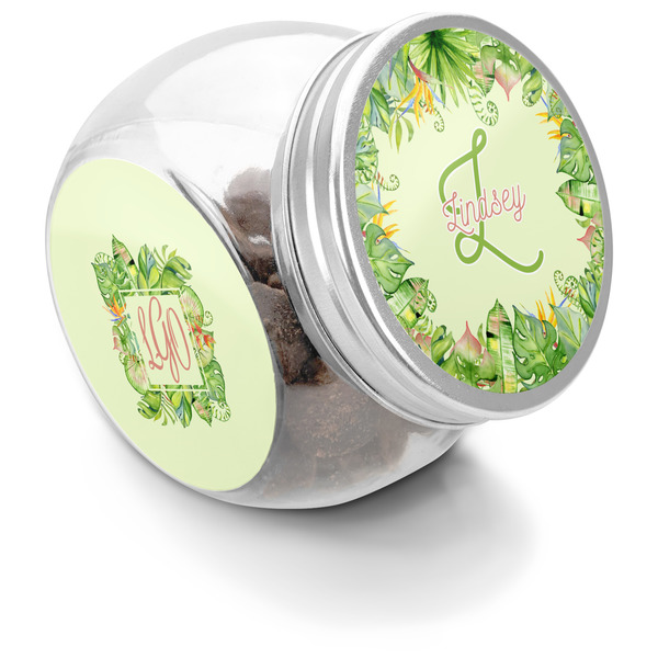 Custom Tropical Leaves Border Puppy Treat Jar (Personalized)