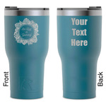 Tropical Leaves Border RTIC Tumbler - Dark Teal - Laser Engraved - Double-Sided (Personalized)