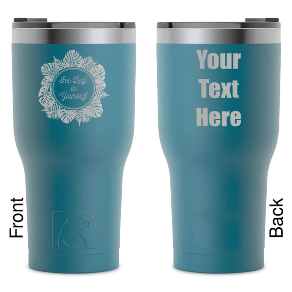 Custom Tropical Leaves Border RTIC Tumbler - Dark Teal - Laser Engraved - Double-Sided (Personalized)