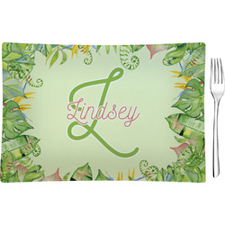 Tropical Leaves Border Glass Rectangular Appetizer / Dessert Plate (Personalized)