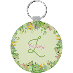 Tropical Leaves Border Round Plastic Keychain (Personalized)