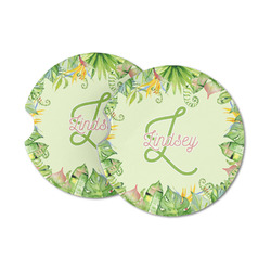 Tropical Leaves Border Sandstone Car Coasters - Set of 2 (Personalized)