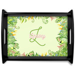 Tropical Leaves Border Black Wooden Tray - Large (Personalized)