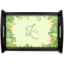 Tropical Leaves Border Black Wooden Tray - Small (Personalized)