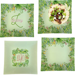 Tropical Leaves Border Set of 4 Glass Square Lunch / Dinner Plate 9.5" (Personalized)