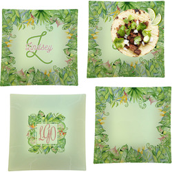 Tropical Leaves Border Set of 4 Glass Square Lunch / Dinner Plate 9.5" (Personalized)