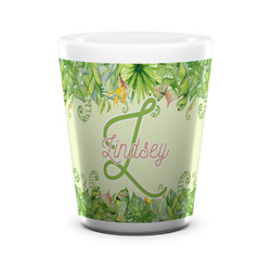 Tropical Leaves Border Ceramic Shot Glass - 1.5 oz - White - Single (Personalized)