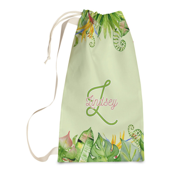 Custom Tropical Leaves Border Laundry Bags - Small (Personalized)