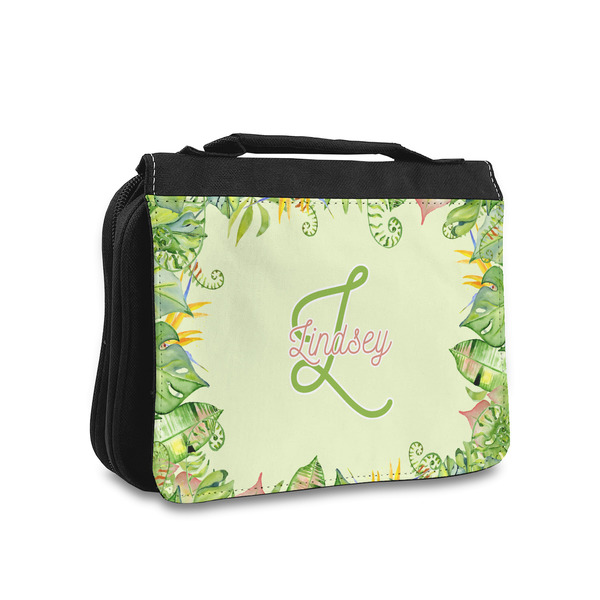 Custom Tropical Leaves Border Toiletry Bag - Small (Personalized)