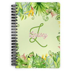 Tropical Leaves Border Spiral Notebook - 7x10 w/ Name and Initial
