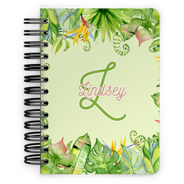 Custom Tropical Leaves Border Spiral Notebook - 5x7 w/ Name and Initial