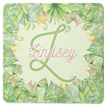 Tropical Leaves Border Square Rubber Backed Coaster (Personalized)