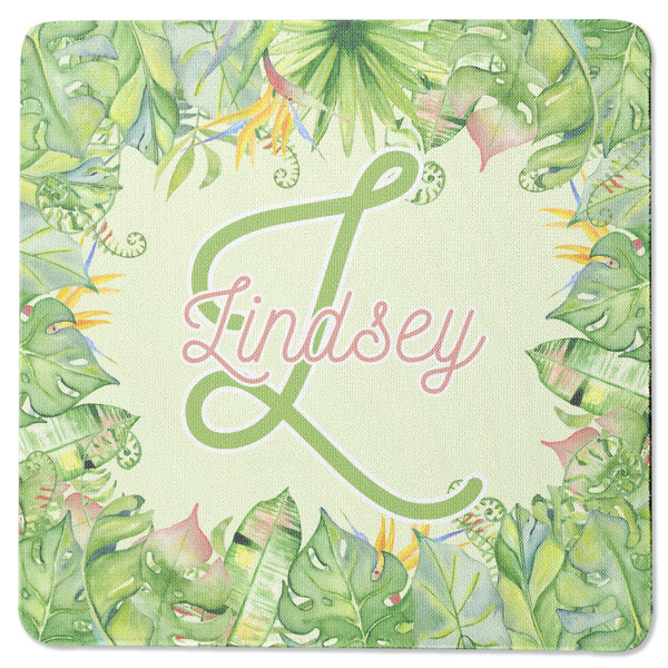 Custom Tropical Leaves Border Square Rubber Backed Coaster (Personalized)