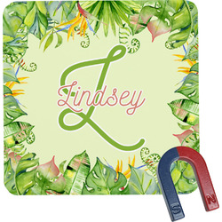 Tropical Leaves Border Square Fridge Magnet (Personalized)