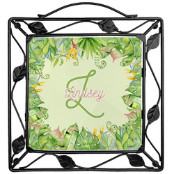 Tropical Leaves Border Square Trivet (Personalized)