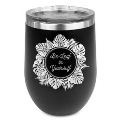Tropical Leaves Border Stemless Stainless Steel Wine Tumbler - Black - Single Sided (Personalized)