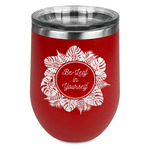 Tropical Leaves Border Stemless Stainless Steel Wine Tumbler - Red - Double Sided (Personalized)