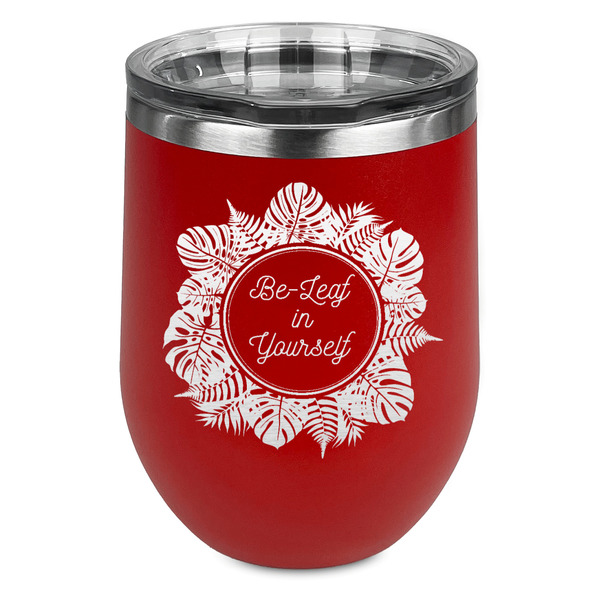 Custom Tropical Leaves Border Stemless Stainless Steel Wine Tumbler - Red - Double Sided (Personalized)