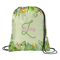 Tropical Leaves Border Drawstring Backpack - Large (Personalized)