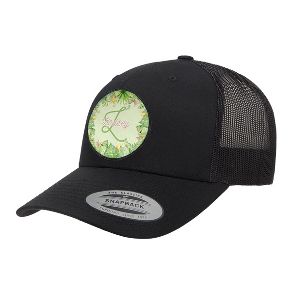 Custom Tropical Leaves Border Trucker Hat - Black (Personalized)