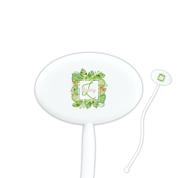 Custom Tropical Leaves Border 7" Oval Plastic Stir Sticks - White - Single Sided (Personalized)