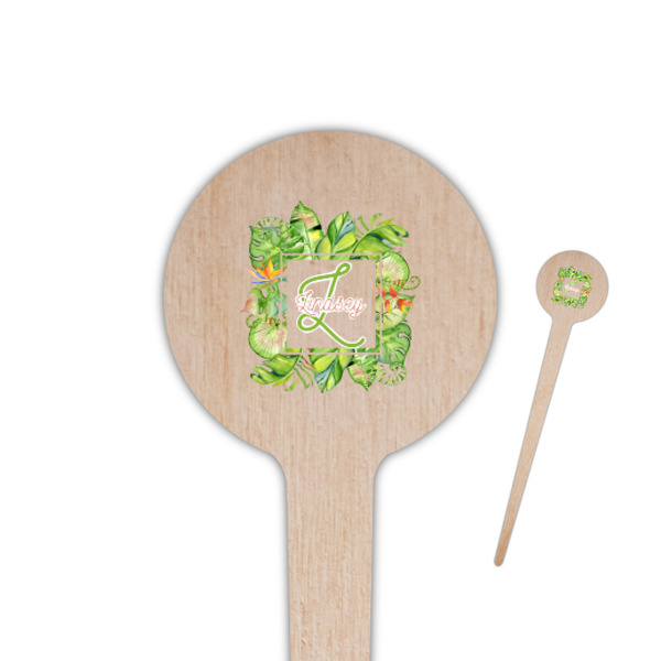 Custom Tropical Leaves Border 4" Round Wooden Food Picks - Single Sided (Personalized)