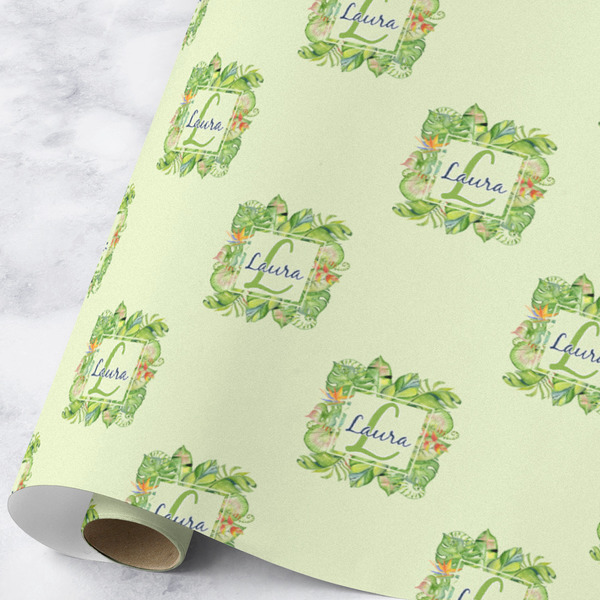 Custom Tropical Leaves Border Wrapping Paper Roll - Large - Matte (Personalized)