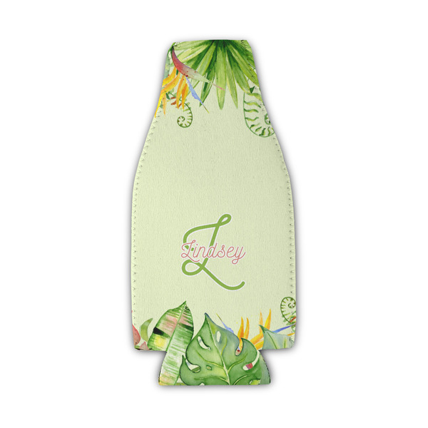 Custom Tropical Leaves Border Zipper Bottle Cooler (Personalized)