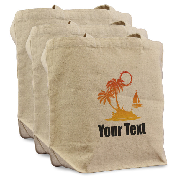 Custom Tropical Sunset Reusable Cotton Grocery Bags - Set of 3 (Personalized)