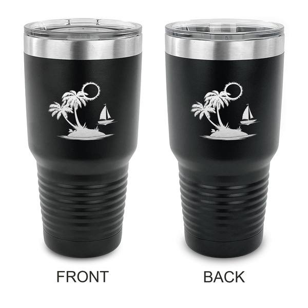 Custom Tropical Sunset 30 oz Stainless Steel Tumbler - Black - Double Sided (Personalized)