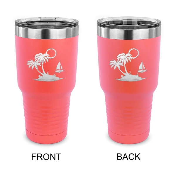 Custom Tropical Sunset 30 oz Stainless Steel Tumbler - Coral - Double Sided (Personalized)