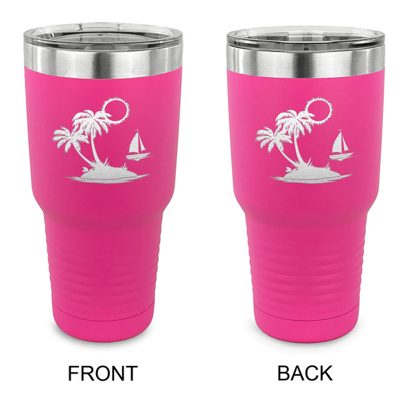 Custom Tropical Sunset 30 oz Stainless Steel Tumbler - Pink - Double Sided (Personalized)