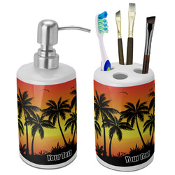 Tropical Sunset Ceramic Bathroom Accessories Set (Personalized)