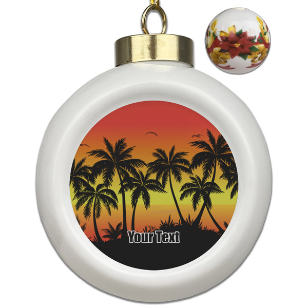 Custom Tropical Sunset Ceramic Ball Ornaments - Poinsettia Garland (Personalized)