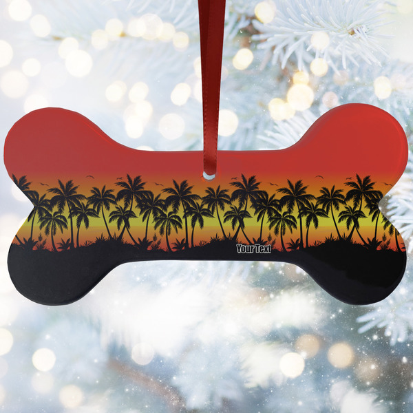 Custom Tropical Sunset Ceramic Dog Ornament w/ Name or Text