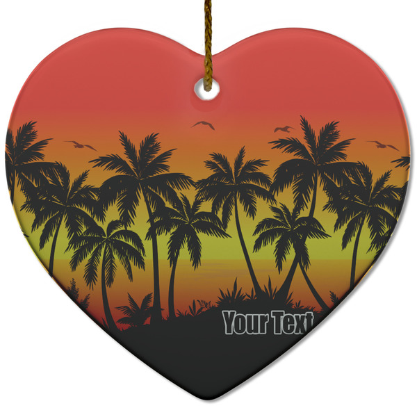 Custom Tropical Sunset Heart Ceramic Ornament w/ Name or Text