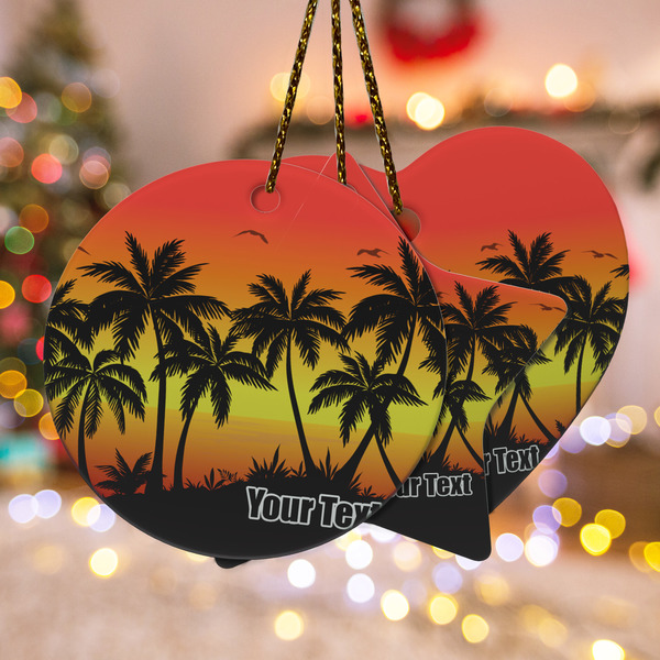 Custom Tropical Sunset Ceramic Ornament w/ Name or Text