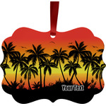 Tropical Sunset Metal Frame Ornament - Double Sided w/ Name or Text