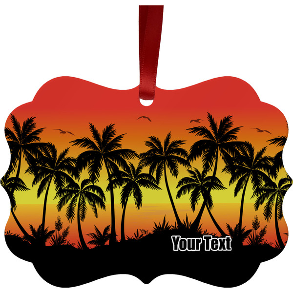 Custom Tropical Sunset Metal Frame Ornament - Double Sided w/ Name or Text