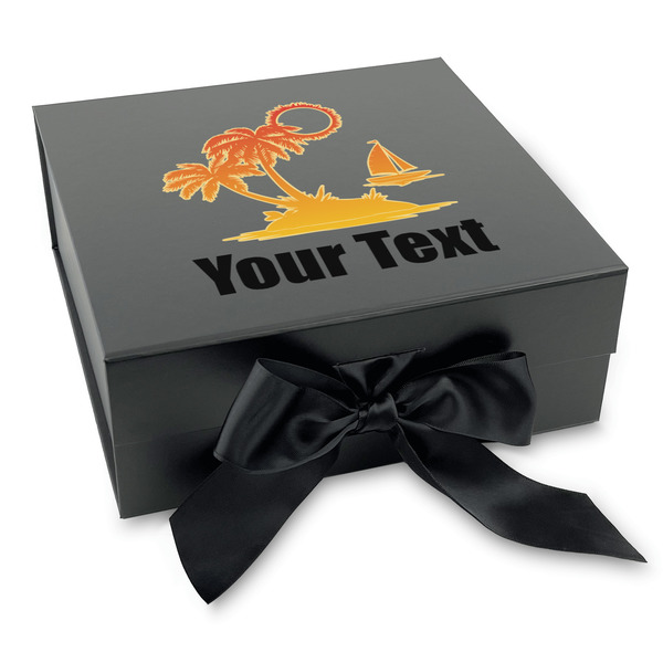 Custom Tropical Sunset Gift Box with Magnetic Lid - Black (Personalized)