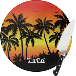 Tropical Sunset Round Glass Cutting Board - Medium (Personalized)