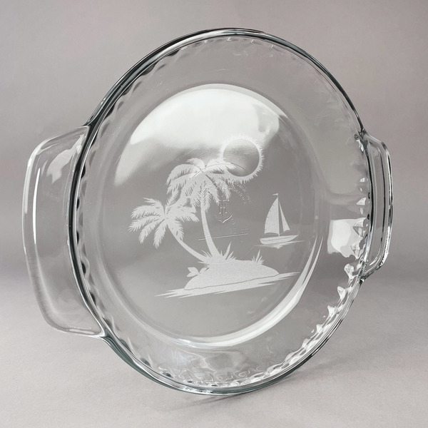 Custom Tropical Sunset Glass Pie Dish - 9.5in Round