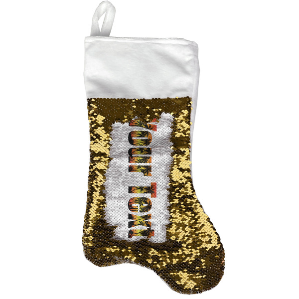 Custom Tropical Sunset Reversible Sequin Stocking - Gold (Personalized)