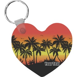 Tropical Sunset Heart Plastic Keychain w/ Name or Text